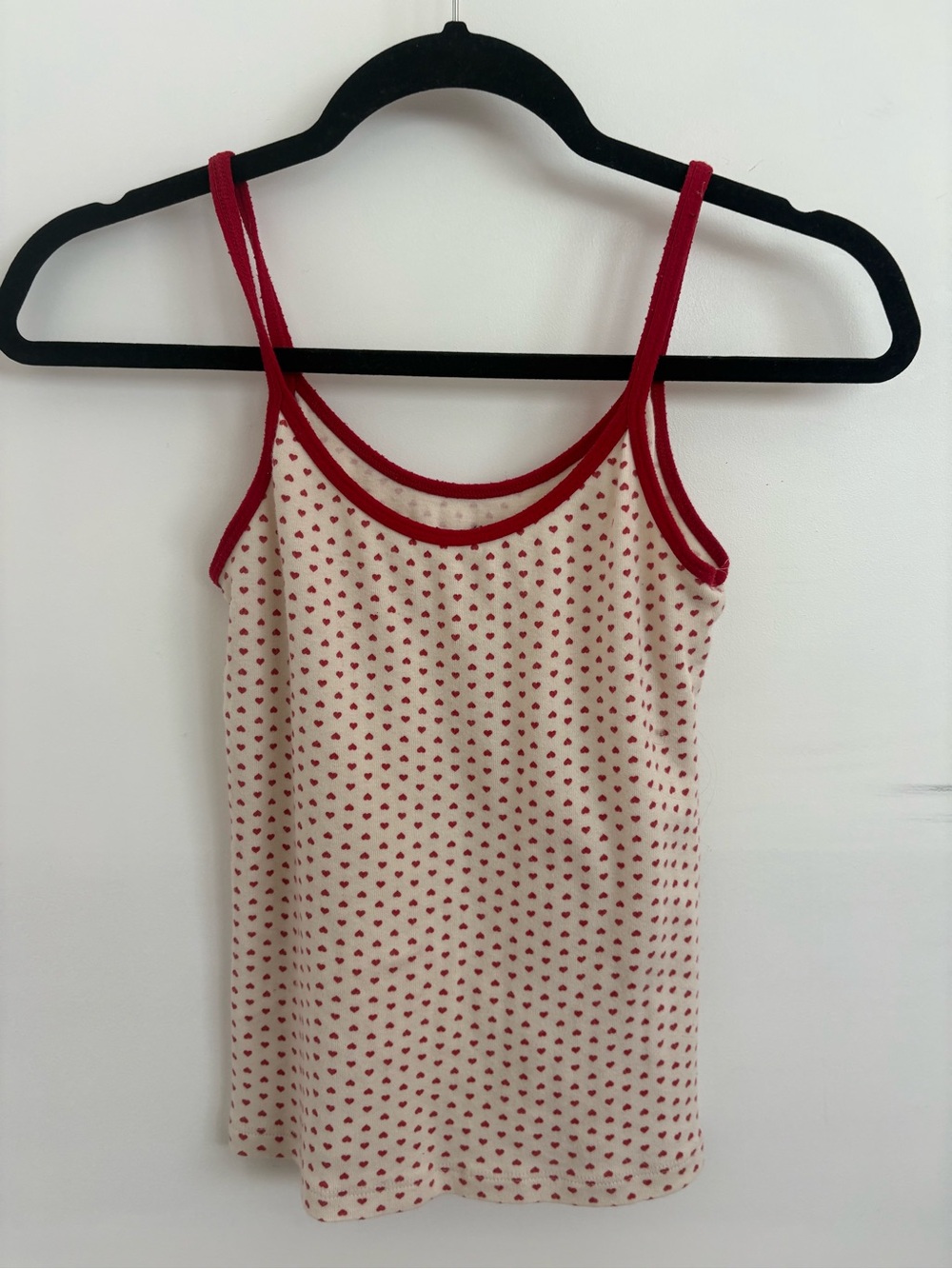 Brandy Melville Cream Tank with Red Heart Print and Red Trim